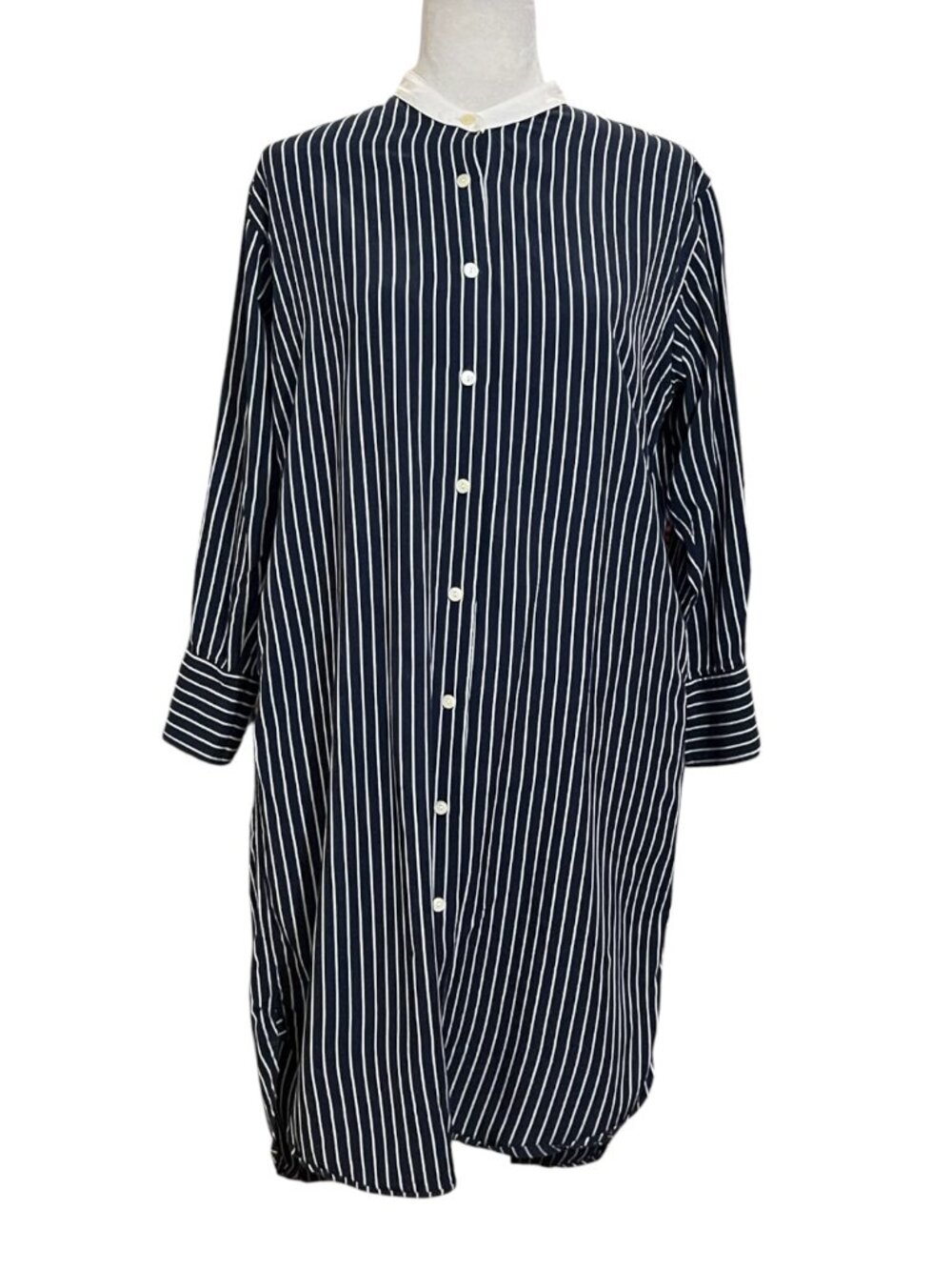 JW Anderson x Uniqlo Striped Shirt Dress Navy White Rayon Long Sleeve Oversized